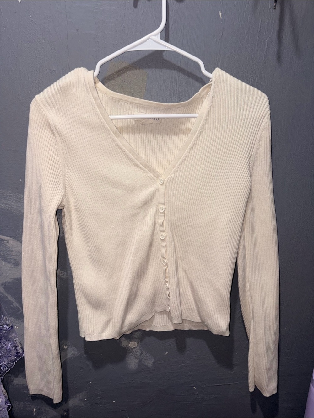 Aeropostale Cream Ribbed V-Neck Button-Up Cardigan
